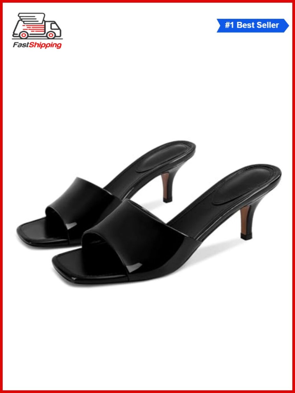 ✨ Dsevht Kitten Heel Sandals Vegan Leather Square Open Toe Slip On Mule Dress
